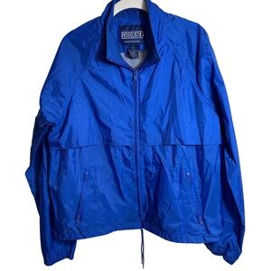 Lands End Blue Nylon Zip Up Windbreaker Jacket Men Size L Lightweight Mesh Lined